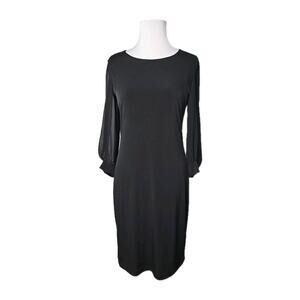 Calvin Klein Black Stretch Knit Dress Chiffon Sleeves Size XS